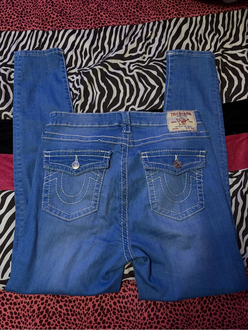 True Religion Women's Bright Blue Skinny Jeans with Signature Back Pockets